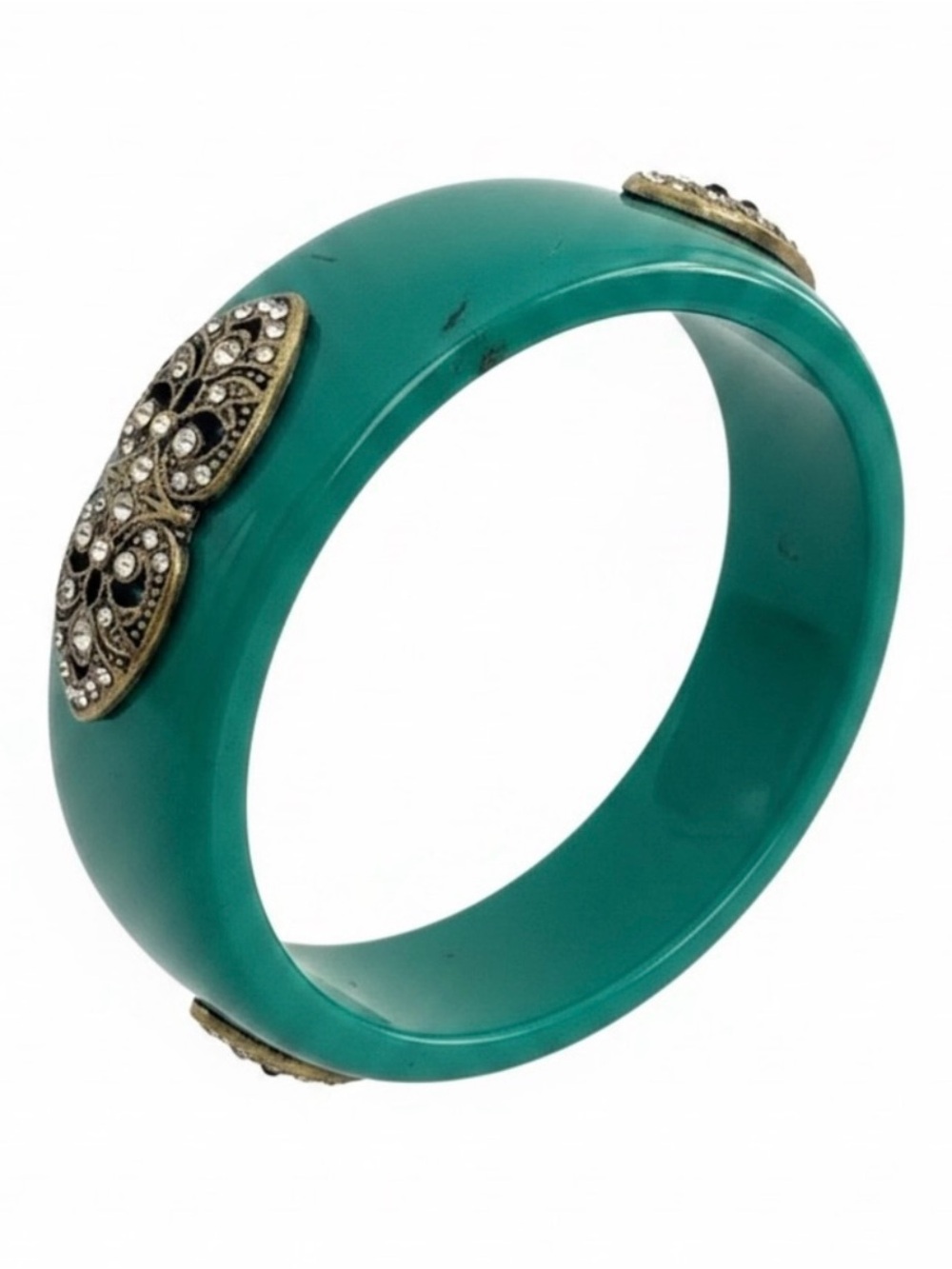 Premier Designs Green Resign Bangle Bracelet with Gold Crystal Accents - NEW